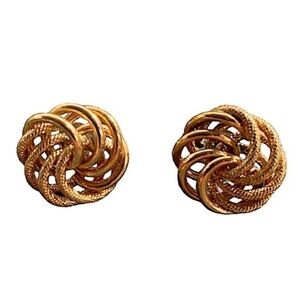 Gold Swirled Knot Pierced Earrings .75"